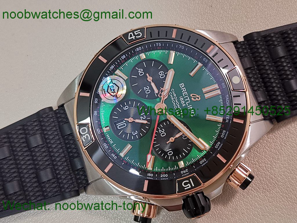 Replica Breitling Chronomat 2tone Rose Gold Green Dial black Ceramic BLS SuperClone Best