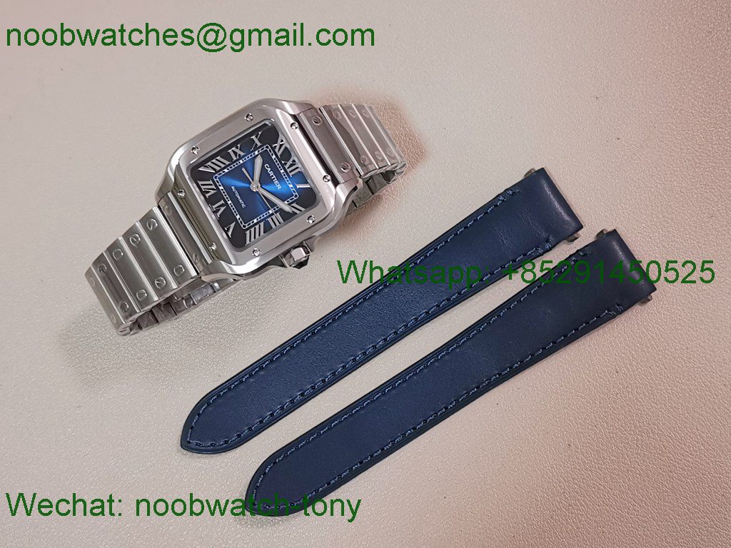 Replica Cartier Santos 35mm BVF 1:1 Best SuperClone Blue Dial SmartLinks  (Free Leather Strap) 