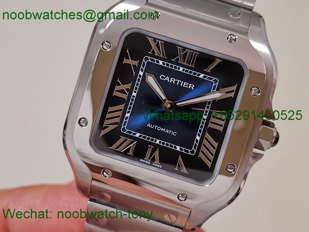 Replica Cartier Santos 35mm BVF 1:1 Best SuperClone Blue Dial SmartLinks  (Free Leather Strap) 