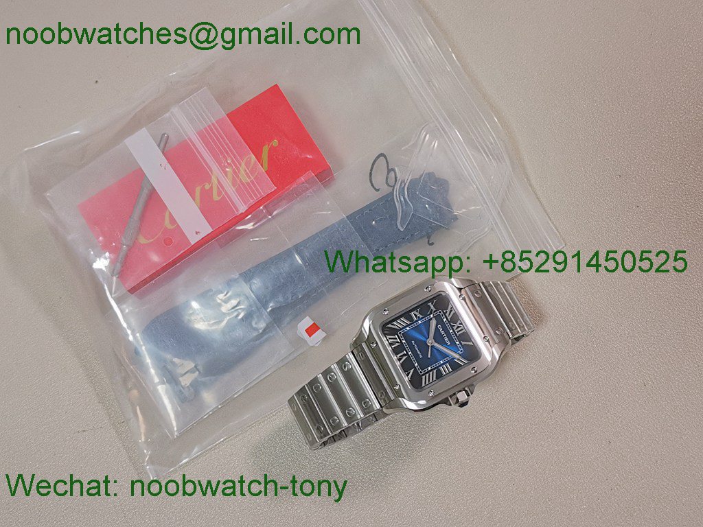 Replica Cartier Santos 35mm BVF 1:1 Best SuperClone Blue Dial SmartLinks  (Free Leather Strap) 
