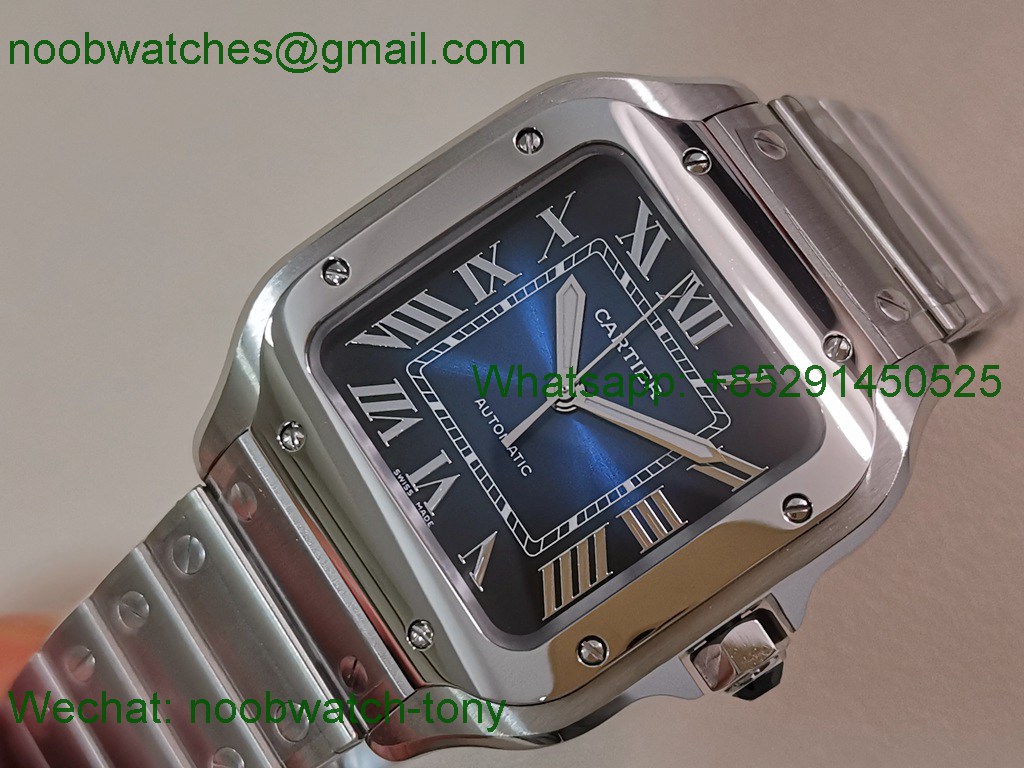 Replica Cartier Santos 35mm BVF 1:1 Best SuperClone Blue Dial SmartLinks  (Free Leather Strap) 
