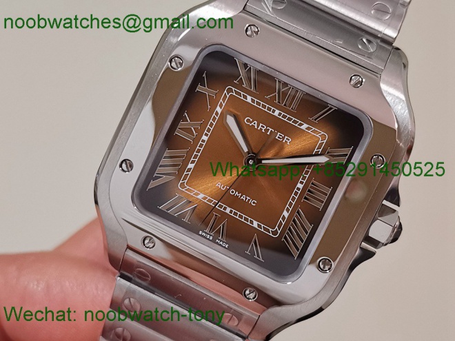 Replica Cartier Santos 35mm BVF 1:1 Best SuperClone Brown Dial SmartLinks V2 (Free Leather Strap)