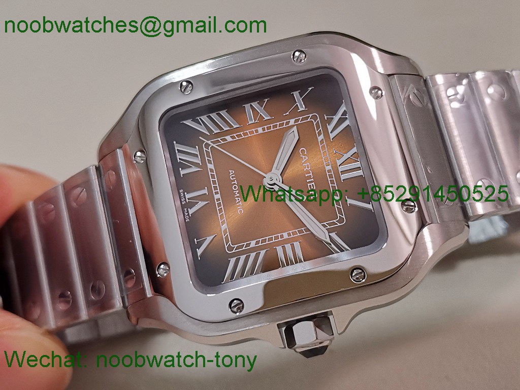Replica Cartier Santos 35mm BVF 1:1 Best SuperClone Brown Dial SmartLinks V2 (Free Leather Strap)