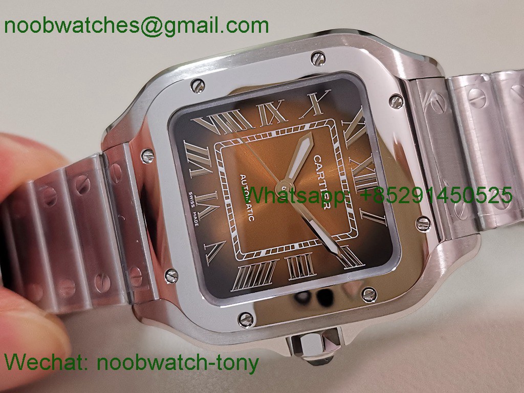 Replica Cartier Santos 35mm BVF 1:1 Best SuperClone Brown Dial SmartLinks V2 (Free Leather Strap)