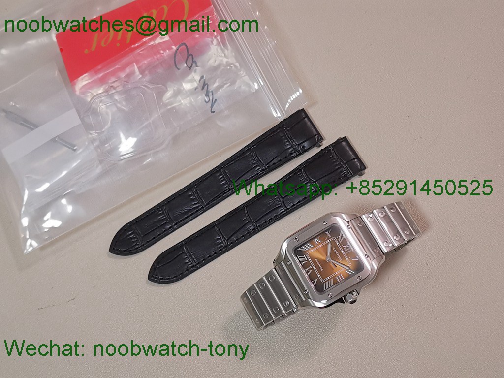 Replica Cartier Santos 35mm BVF 1:1 Best SuperClone Brown Dial SmartLinks V2 (Free Leather Strap)