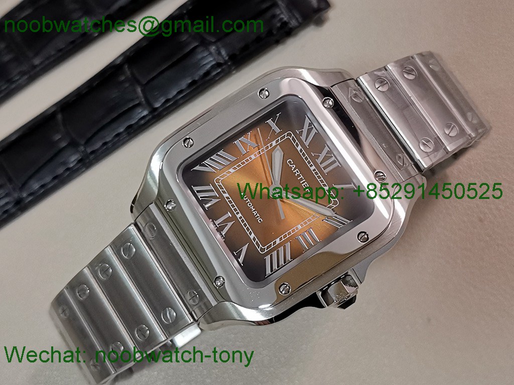 Replica Cartier Santos 35mm BVF 1:1 Best SuperClone Brown Dial SmartLinks V2 (Free Leather Strap)