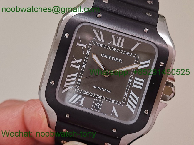 Replica Cartier Santos Mens XL Black Dial on Rubber AF SuperClone Best 9015