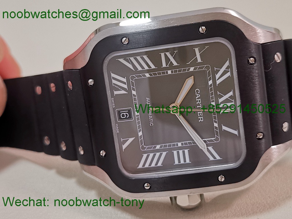 Replica Cartier Santos Mens XL Black Dial on Rubber AF SuperClone Best 9015