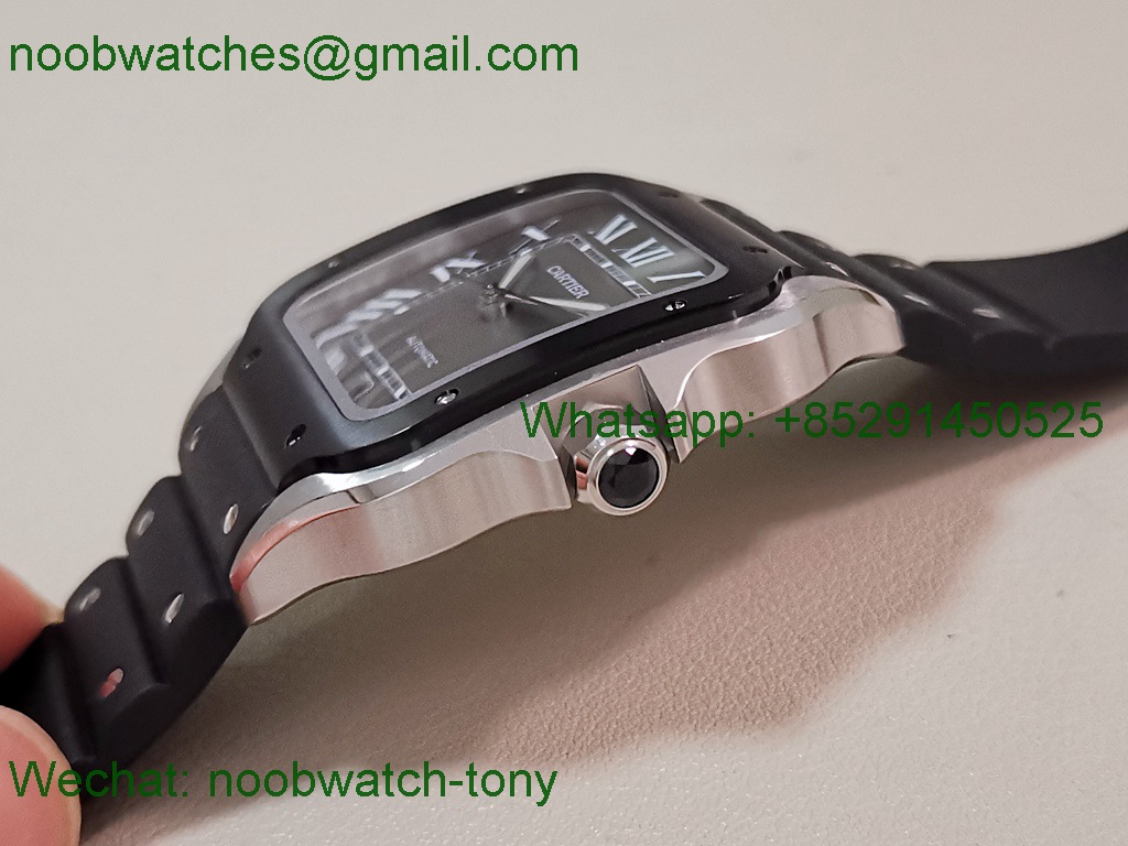Replica Cartier Santos Mens XL Black Dial on Rubber AF SuperClone Best 9015