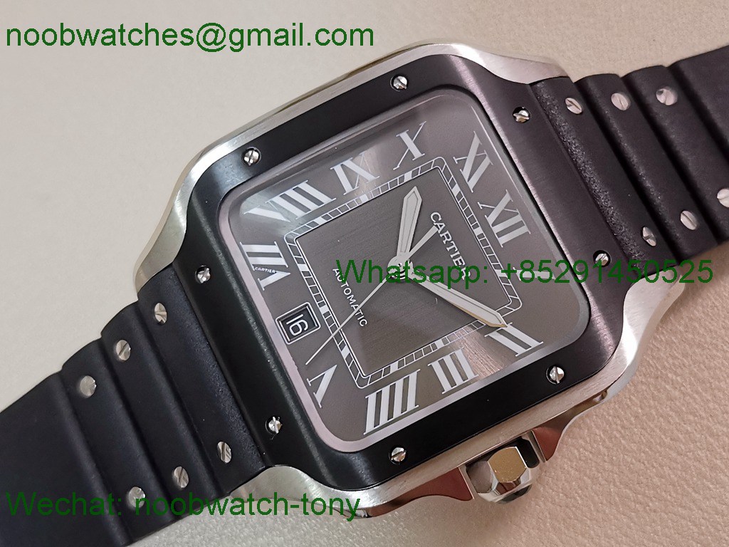 Replica Cartier Santos Mens XL Black Dial on Rubber AF SuperClone Best 9015