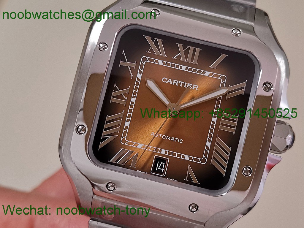 Replica Cartier Santos Mens XL Brown Dial BVF Best SuperClone Steel Bracelet