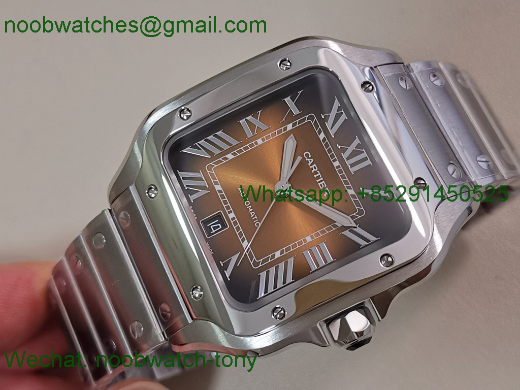 Replica Cartier Santos Mens XL Brown Dial BVF Best SuperClone Steel Bracelet