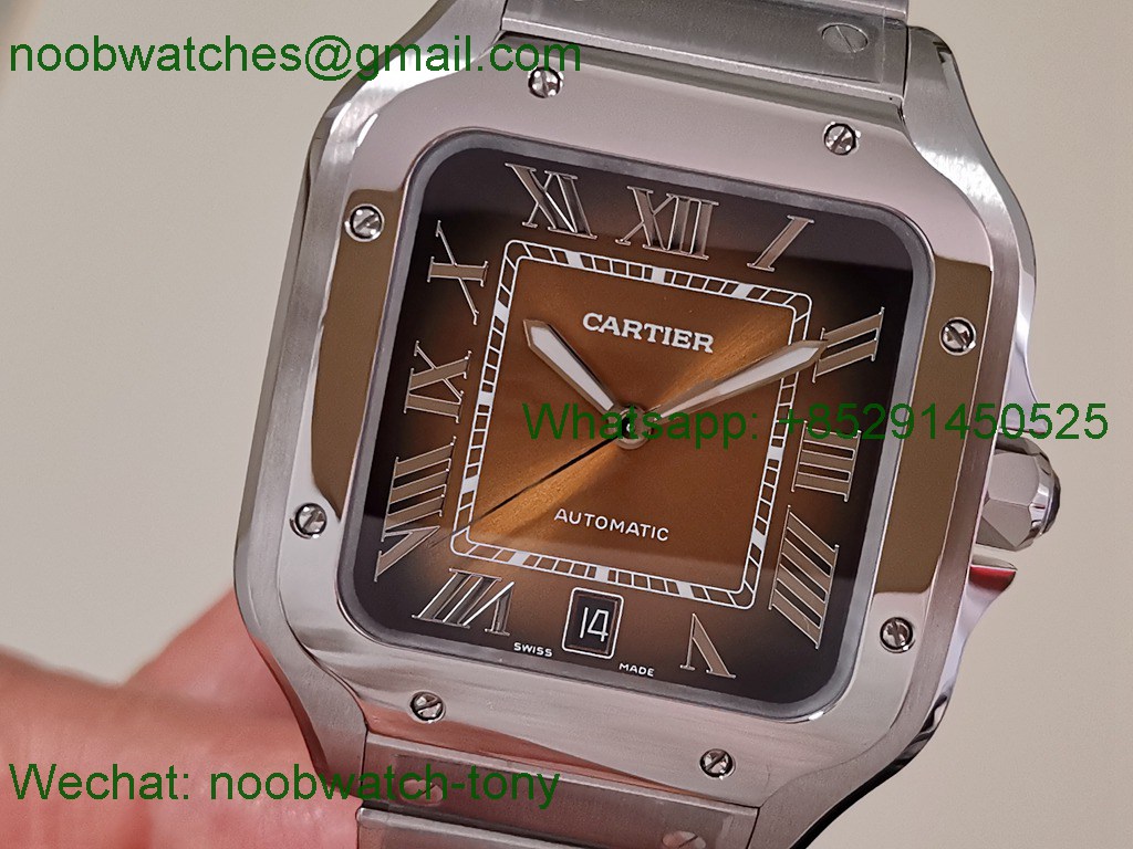 Replica Cartier Santos Mens XL Brown Dial BVF Best SuperClone Steel Bracelet