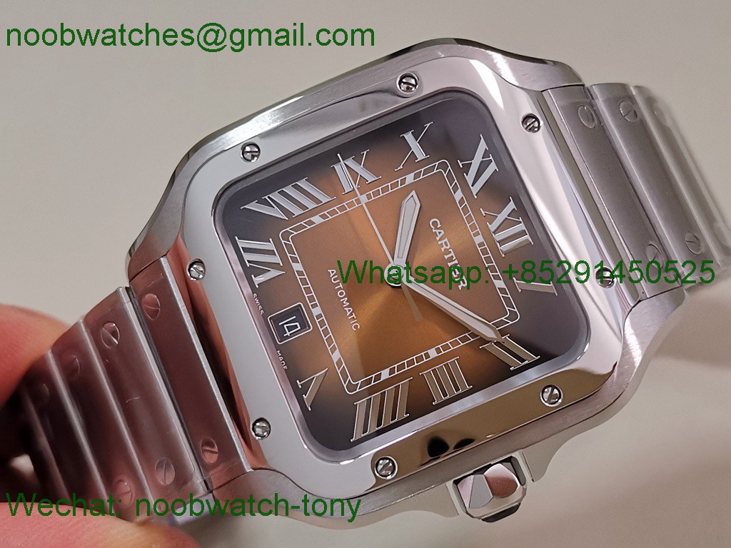 Replica Cartier Santos Mens XL Brown Dial BVF Best SuperClone Steel Bracelet