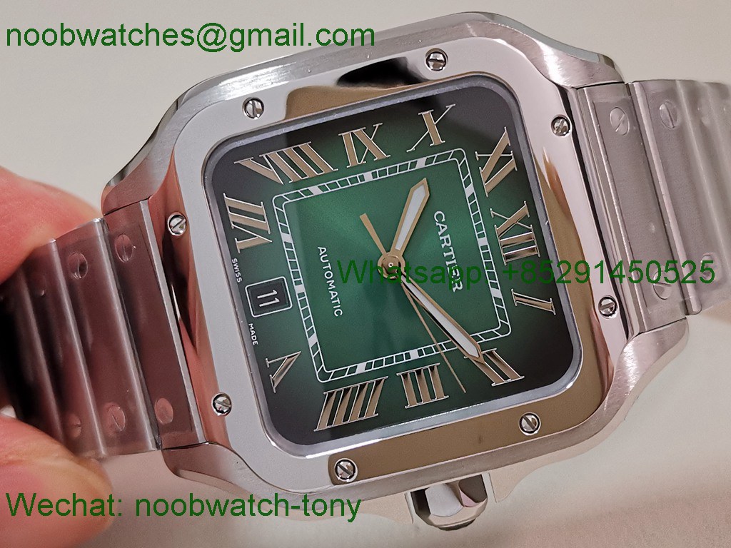 Replica Cartier Santos Mens XL Green Dial BVF Best SuperClone Steel Bracelet