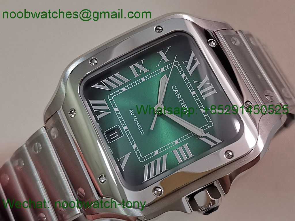 Replica Cartier Santos Mens XL Green Dial BVF Best SuperClone Steel Bracelet