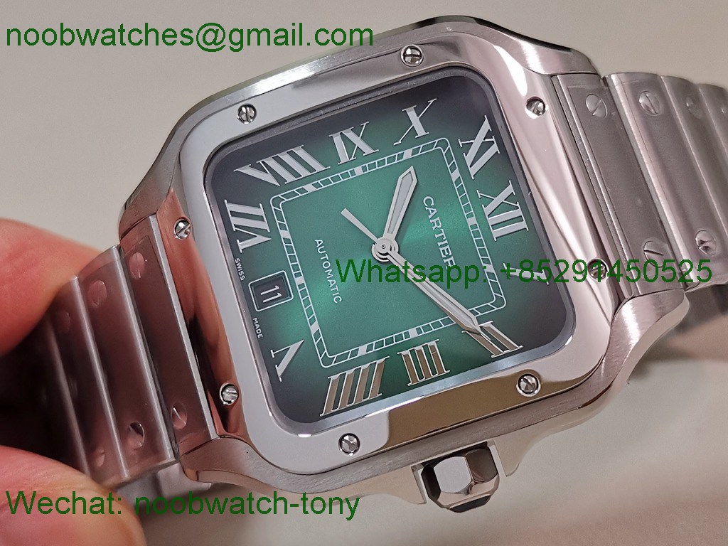 Replica Cartier Santos Mens XL Green Dial BVF Best SuperClone Steel Bracelet