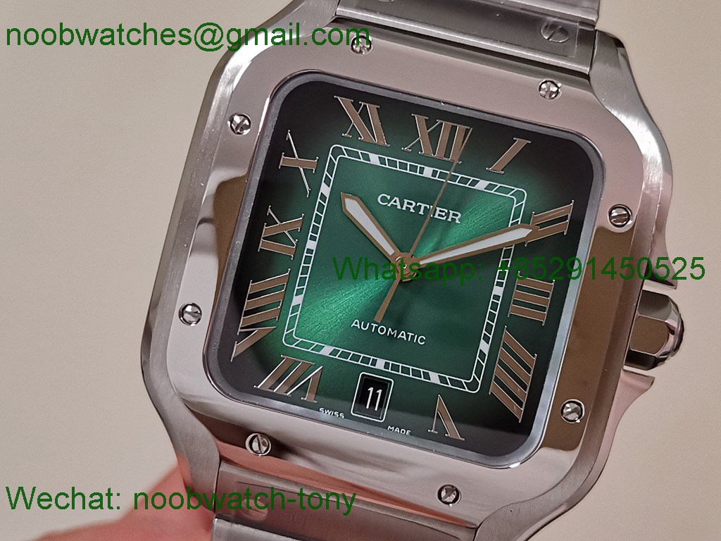 Replica Cartier Santos Mens XL Green Dial BVF Best SuperClone Steel Bracelet