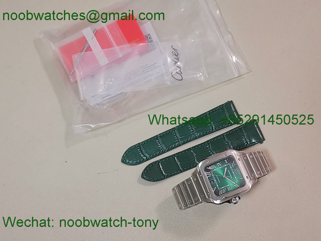 Replica Cartier Santos Mens XL Green Dial BVF Best SuperClone Steel Bracelet