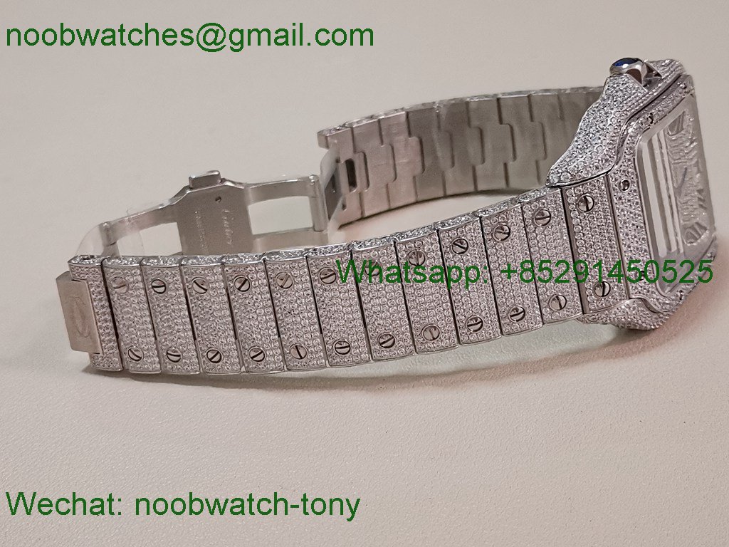 Replica Cartier Santos 40mm Mens XL Diamond Ice Out AMG Factory 8215