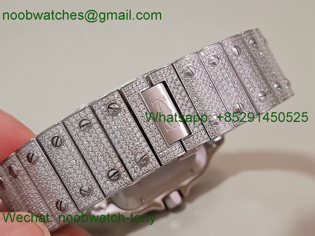 Replica Cartier Santos 40mm Mens XL Diamond Ice Out AMG Factory 8215