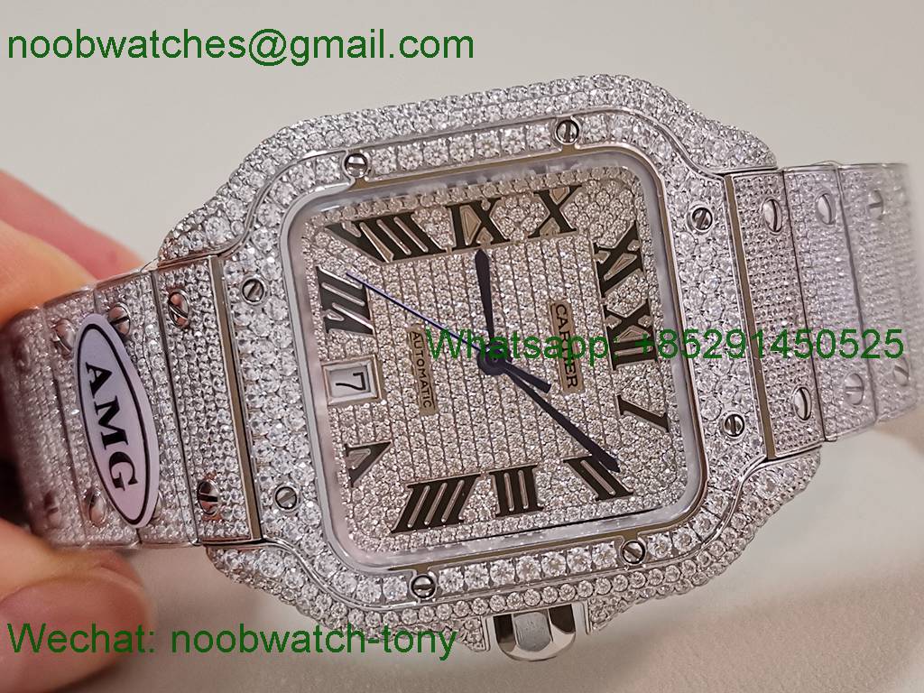 Replica Cartier Santos 40mm Mens XL Diamond Ice Out AMG Factory 8215