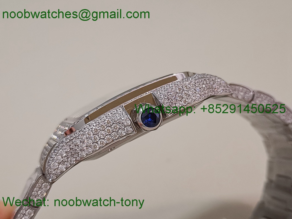 Replica Cartier Santos 40mm Mens XL Diamond Ice Out AMG Factory 8215