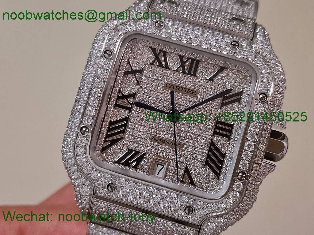 Replica Cartier Santos 40mm Mens XL Diamond Ice Out AMG Factory 8215