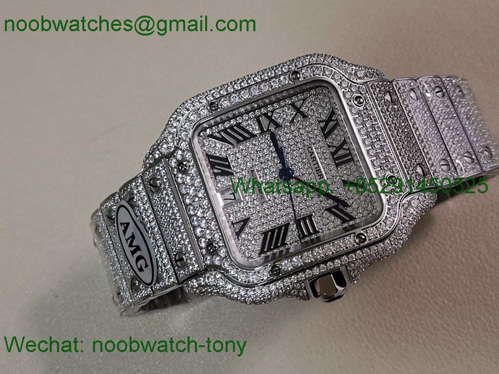 Replica Cartier Santos 40mm Mens XL Diamond Ice Out AMG Factory 8215