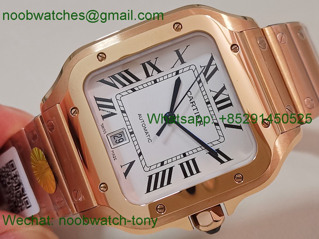 Replica Cartier Santos Mens XL Large 40mm Rose Gold White Dial AF Best SuperClone 