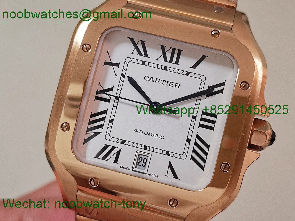 Replica Cartier Santos Mens XL Large 40mm Rose Gold White Dial AF Best SuperClone 