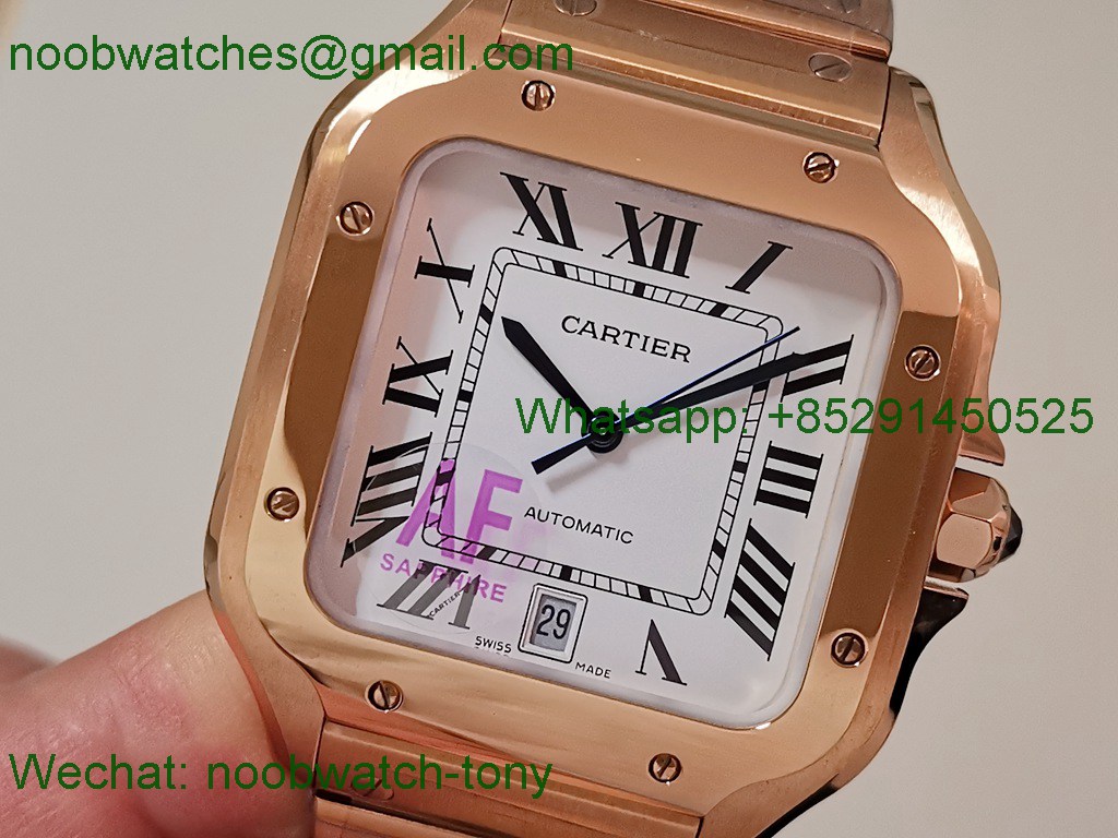 Replica Cartier Santos Mens XL Large 40mm Rose Gold White Dial AF Best SuperClone 