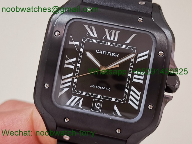 Replica Cartier Santos De Cartier Mens XL Black PVD on Rubber AF Best SuperClone 9015