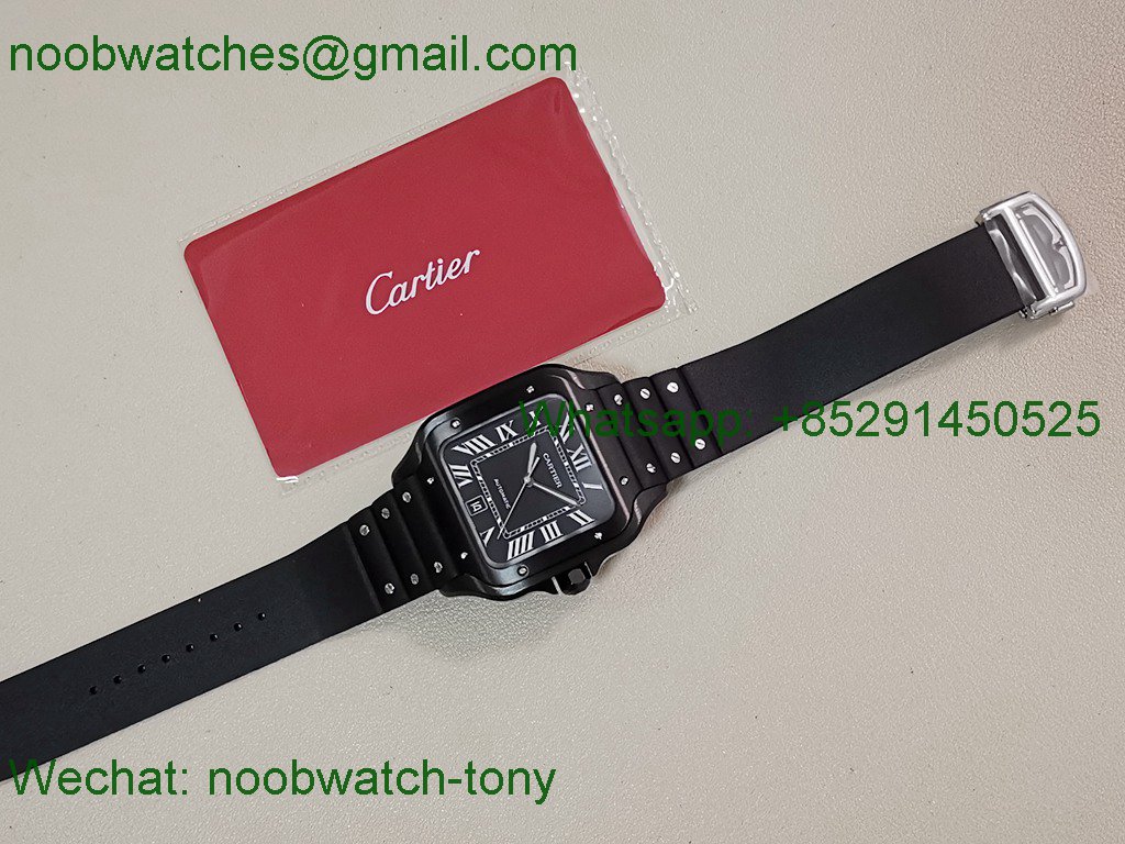 Replica Cartier Santos De Cartier Mens XL Black PVD on Rubber AF Best SuperClone 9015