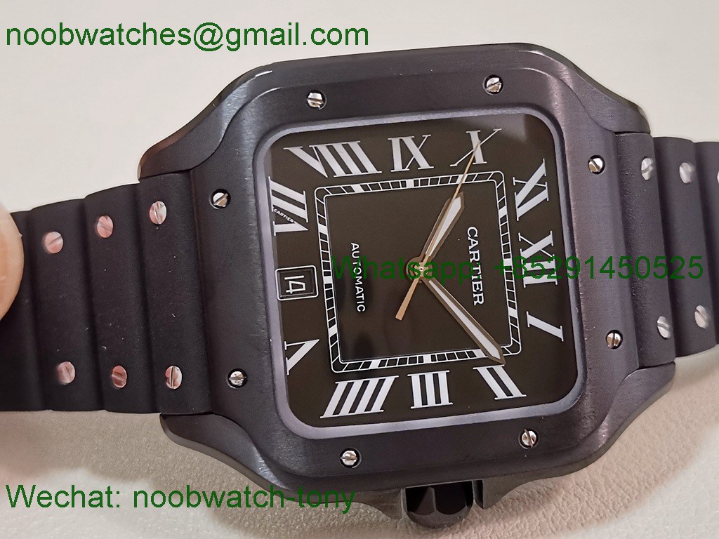 Replica Cartier Santos De Cartier Mens XL Black PVD on Rubber AF Best SuperClone 9015