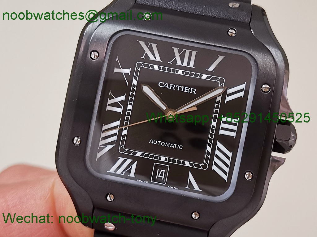 Replica Cartier Santos De Cartier Mens XL Black PVD on Rubber AF Best SuperClone 9015