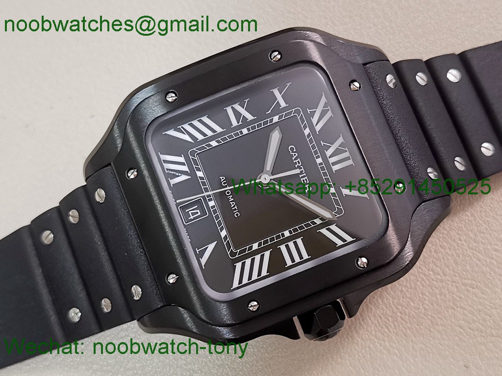 Replica Cartier Santos Mens XL Black DLC on Rubber BVF Best SuperClone MY9019
