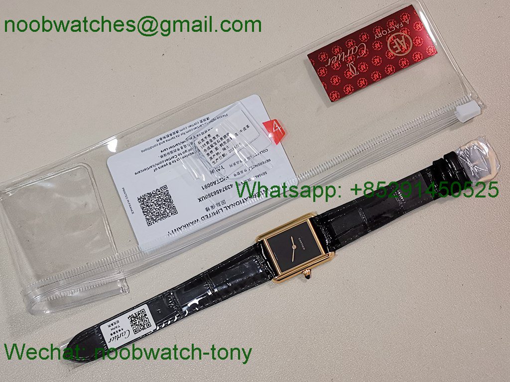 Replica Cartier Tank Louis Yellow Gold Black Dial on Leather AF Swiss Quartz