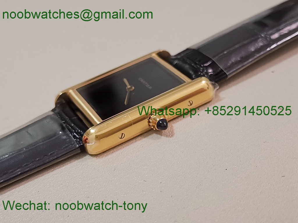 Replica Cartier Tank Louis Yellow Gold Black Dial on Leather AF Swiss Quartz