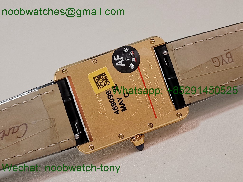 Replica Cartier Tank Louis Yellow Gold Black Dial on Leather AF Swiss Quartz