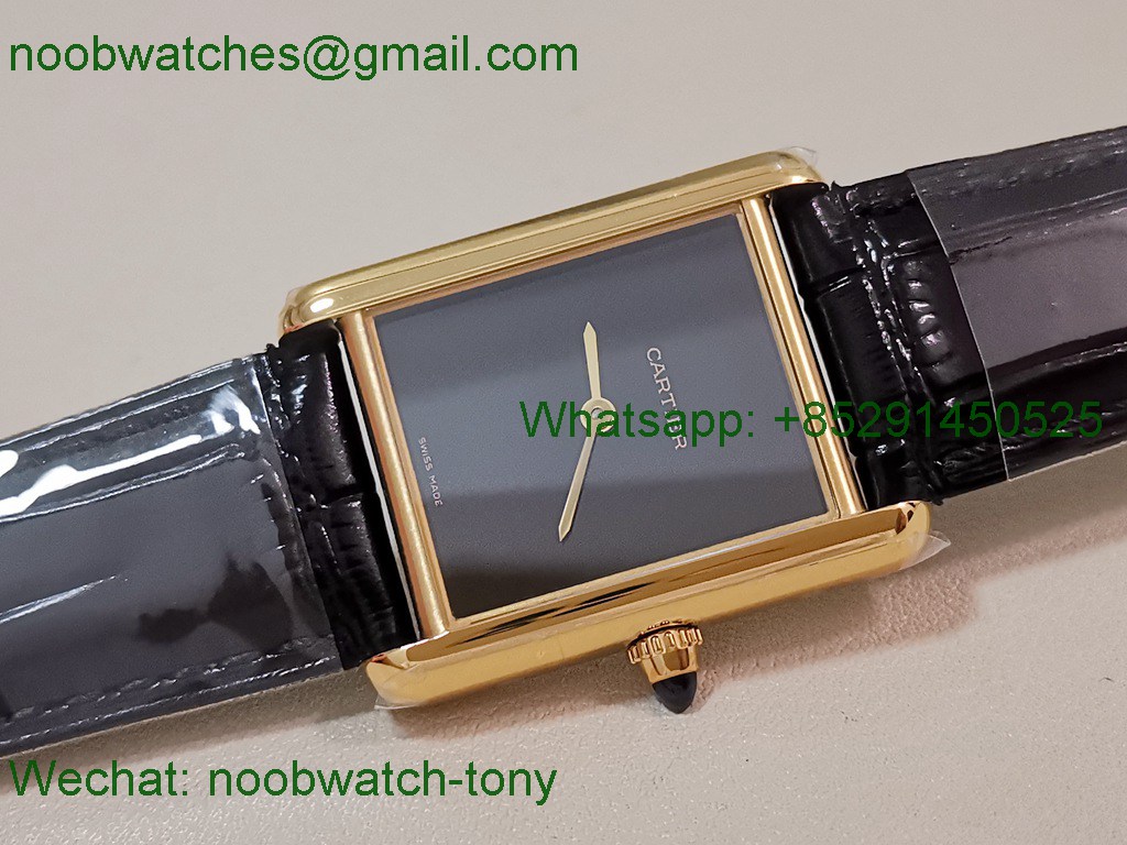 Replica Cartier Tank Louis Yellow Gold Black Dial on Leather AF Swiss Quartz