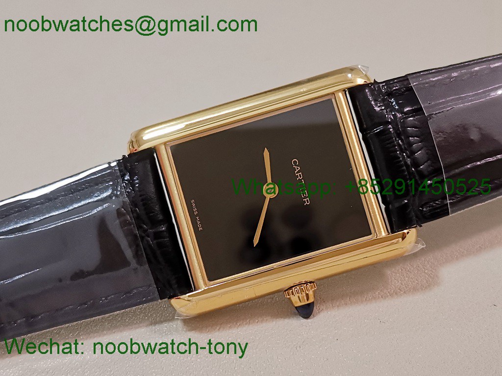 Replica Cartier Tank Louis Yellow Gold Black Dial on Leather AF Swiss Quartz