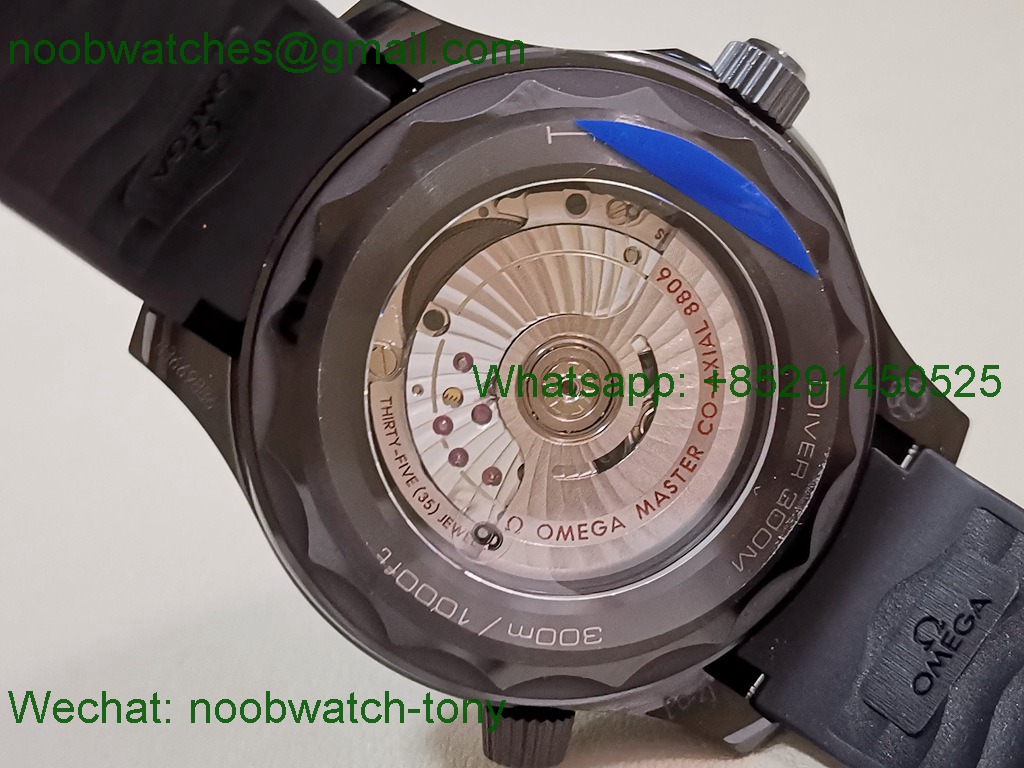 Replica OMEGA Seamaster Diver 300M Black Ceramic V4 VSF 1:1 Best SuperClone Black Dial Rubber 8806