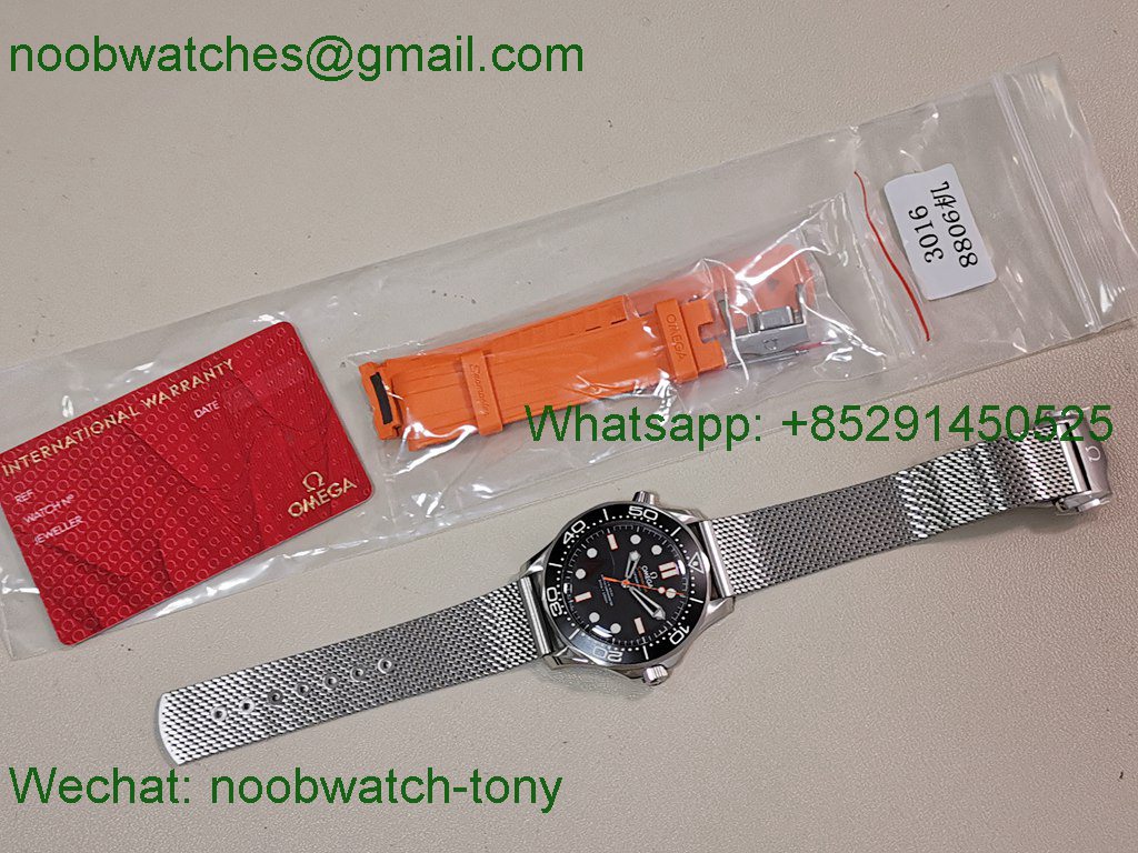 Replica OMEGA Seamaster 300M Diver Orange VSF 1:1 Best SuperClone Black Dial Mesh Bracelet 8806