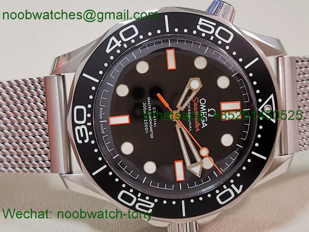 Replica OMEGA Seamaster 300M Diver Orange VSF 1:1 Best SuperClone Black Dial Mesh Bracelet 8806
