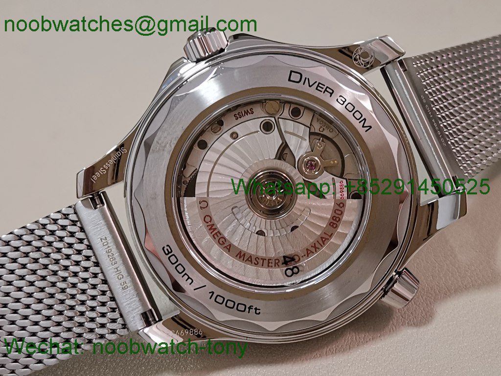 Replica OMEGA Seamaster 300M Diver Orange VSF 1:1 Best SuperClone Black Dial Mesh Bracelet 8806