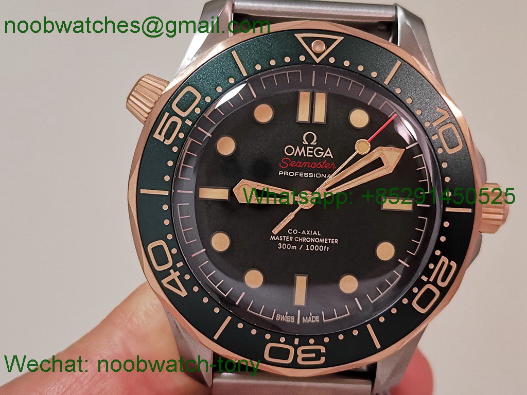 Replica OMEGA Seamaster 300M Diver Titanium Bronze Gold VSF 1:1 Best SuperClone Green Dial Mesh Bracelet 8806