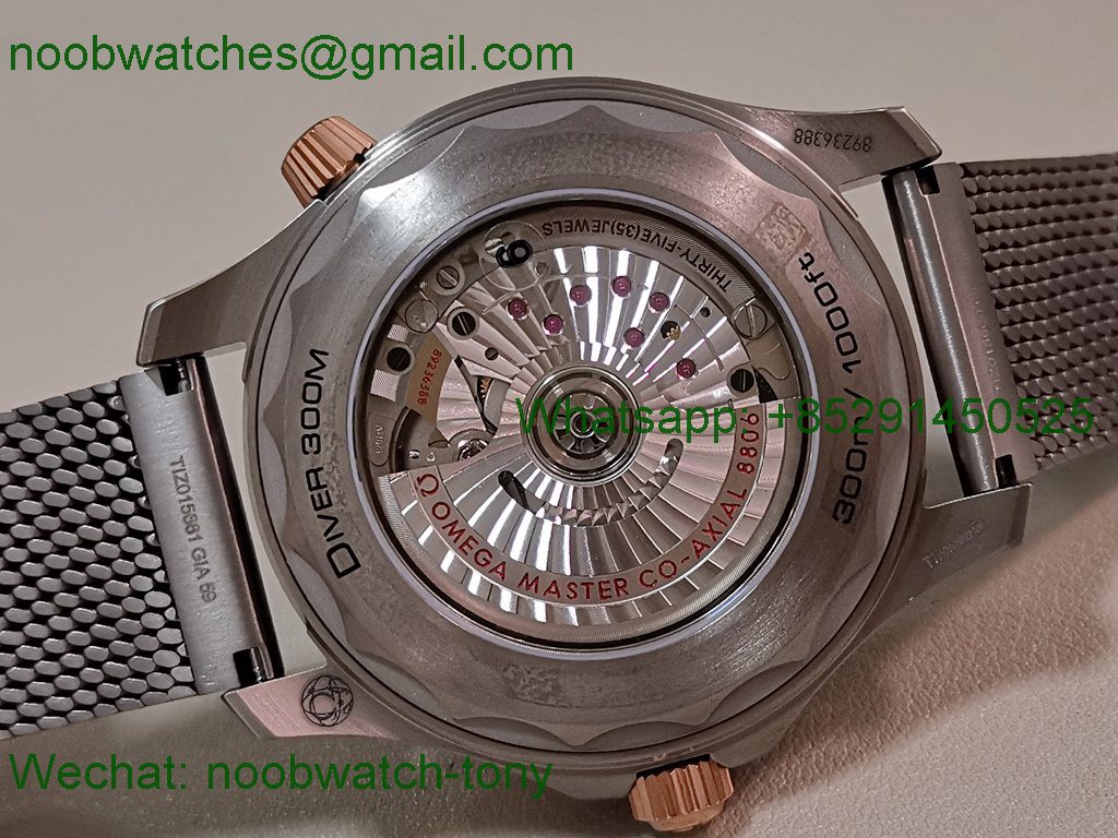 Replica OMEGA Seamaster 300M Diver Titanium Bronze Gold VSF 1:1 Best SuperClone Green Dial Mesh Bracelet 8806