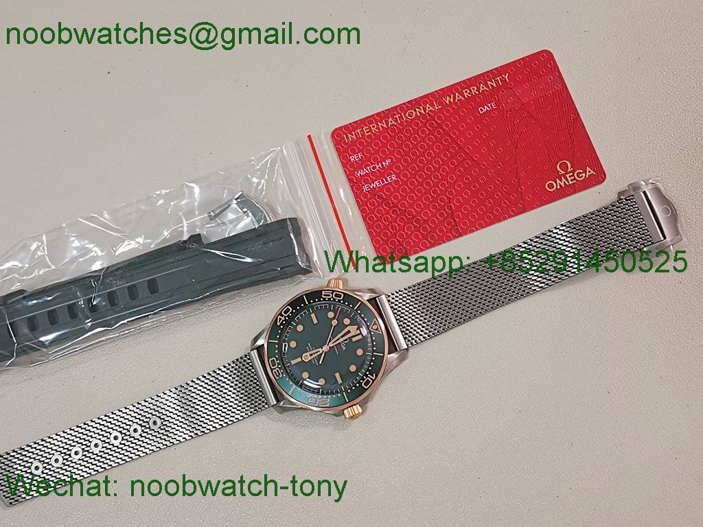 Replica OMEGA Seamaster 300M Diver Titanium Bronze Gold VSF 1:1 Best SuperClone Green Dial Mesh Bracelet 8806