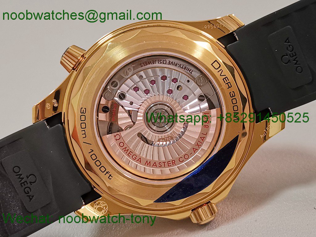 Replica OMEGA Seamaster Diver 300M Green Dial Yellow Gold VSF 1:1 Best SuperClone on Rubber 8801